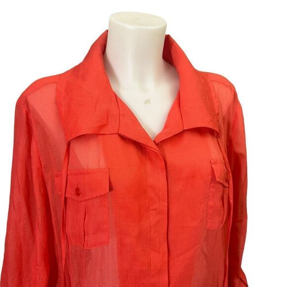 Chico’s Amelia Orange Sheer Button up Jacket Cover Up Lightweight sz 3 ( XL /16) - Picture 4 of 12